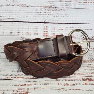 Silpada Designs Men's Belt XXL Brown Braided Leather Round Silver Tone Buckle